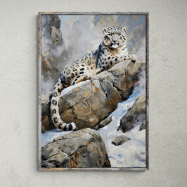 Poster Sentinela Majestosa: Leopardo da Neve no Rock - Pi