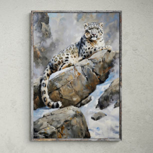 Poster Sentinela Majestosa: Leopardo da Neve no Rock - Pi