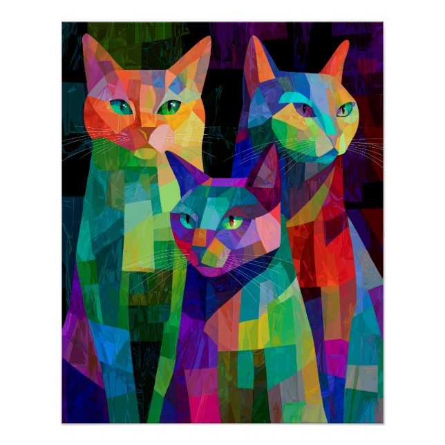 Póster Sentinelas Felinas Cubistas (Frente)