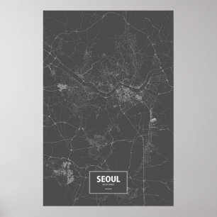 Poster Seoul, Coreia do Sul (branca no preto)