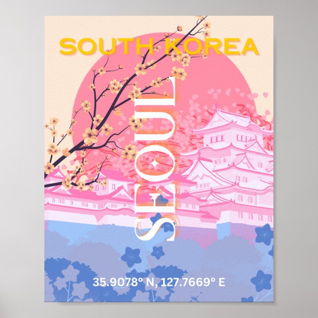 Poster Seoul South Korea Viagem Art, Pastel (Frente)