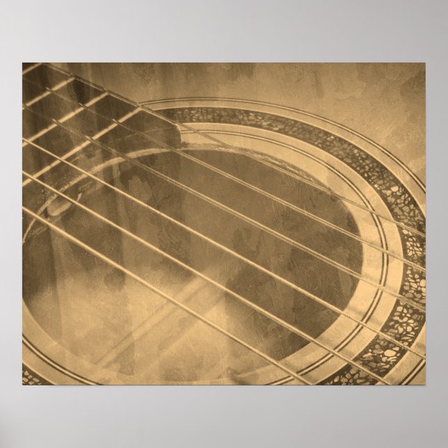 Poster sepia acoustic guitar sound hole Cloup (Frente)