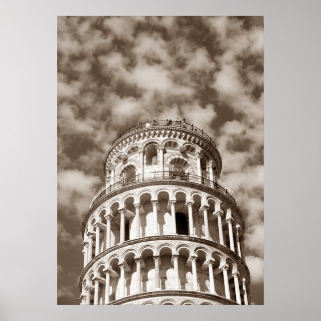 Póster Sepia Brown Lening Tower de Pisa Itália (Frente)