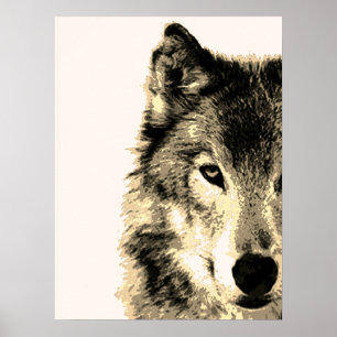 Poster Sepia Vintage Cinza Retro Lobo Trabalho de arte