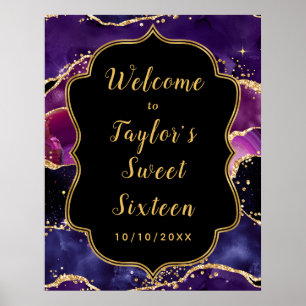 Poster Sequências Douradas roxas Agate Sweet Six Welcome