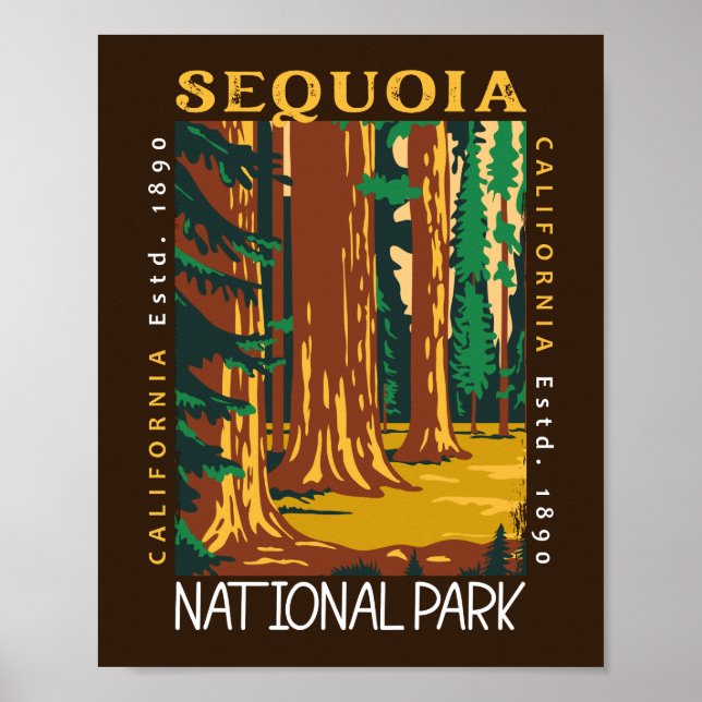 Poster Sequoia National Park California Retro Distingue (Frente)
