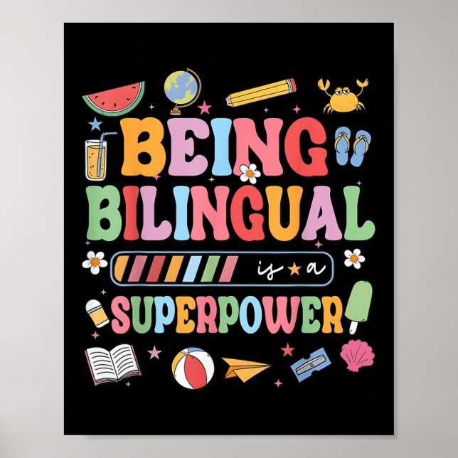 Poster Ser Bilíngue É Uma Superpotência Engraçada De Volt (Frente)