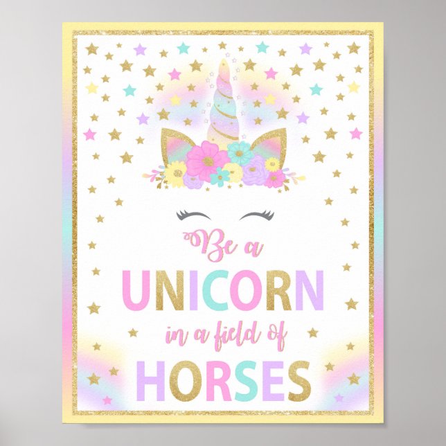 Poster Ser Unicórnio num campo de Sinal de Cavalo, Unicór (Frente)