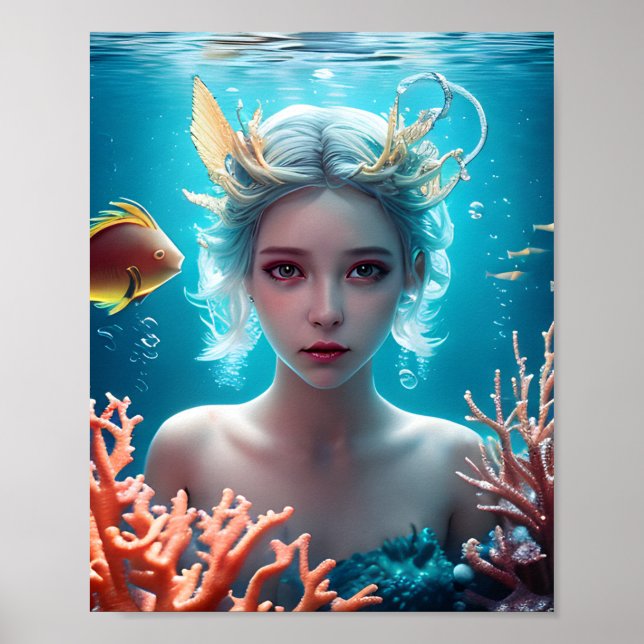 Poster Sereia Bonita Sob a Água (Frente)