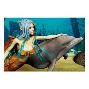 Póster Sereia com golfinho