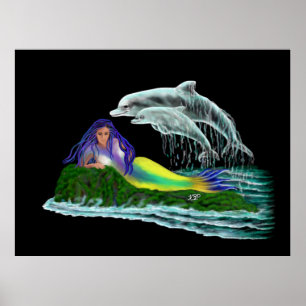 Poster Sereia com golfinhos