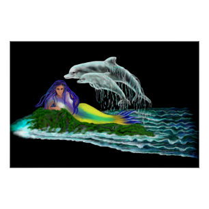 Póster Sereia com golfinhos