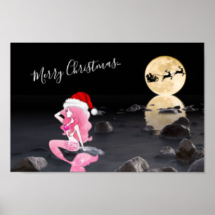 Poster Sereia com Papais noeis e Feliz Natal
