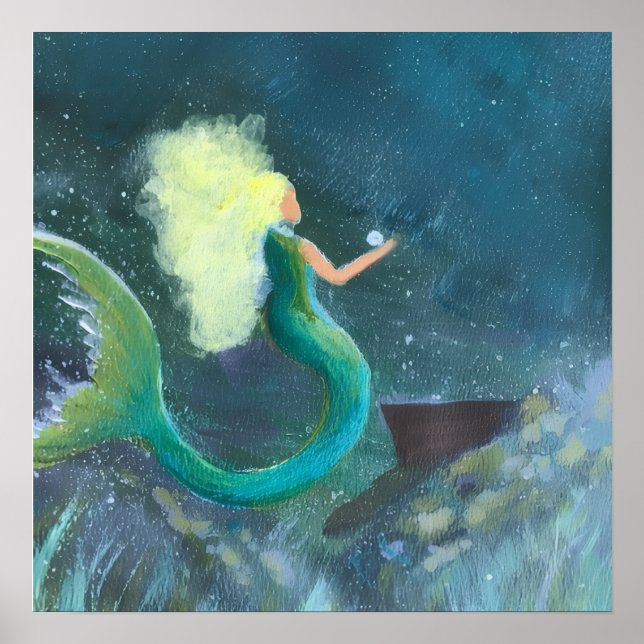 Poster Sereia com seu pôster de pérola (Frente)