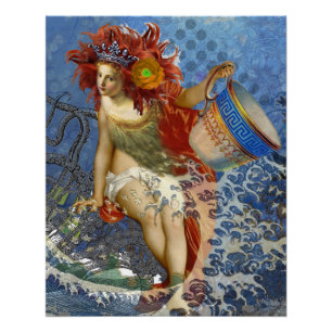 Póster Sereia de Aquário Arte Azul Gótica