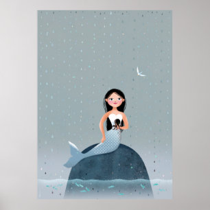 Póster Sereia de Milla que senta-se na ilustração do