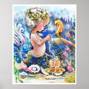 Póster Sereia do bebê e uma corda das pérolas