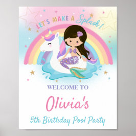 Poster Sereia e Festa de aniversário Unicorn de Piscina B