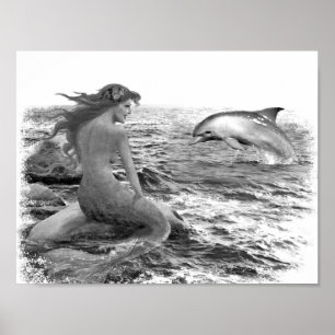 Póster Sereia e golfinho