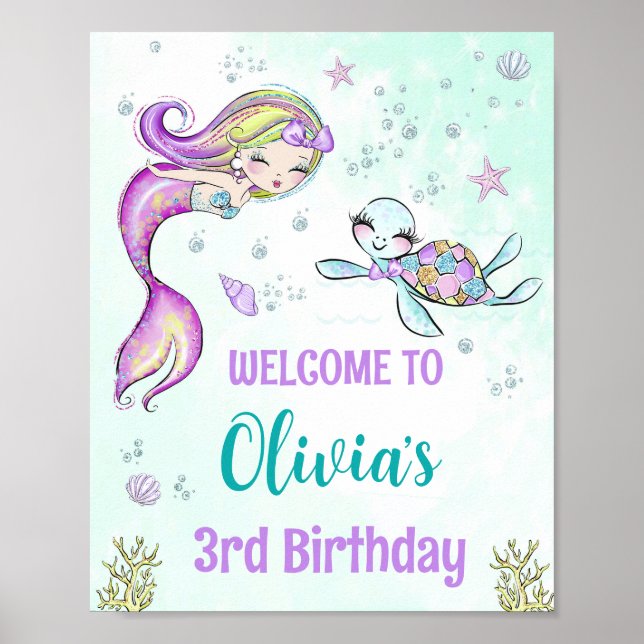 Poster Sereia e tartaruga sinal de boas-vindas (Frente)