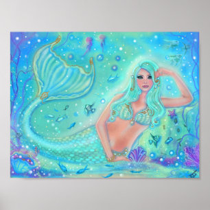 Poster Sereia Eira com peixes tropicais por Renee Lavoie