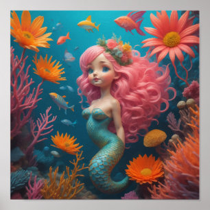 Poster Sereia Fofo Rosa