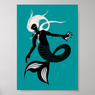 Poster Sereia Gótica Com Arte Escura Do Colar De Peixe
