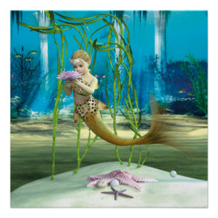 Póster Sereia Jovem Fantasia Subaquática para Crianças