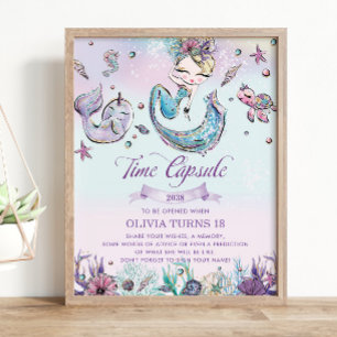 Poster Sereia Loira Sob Cápsula Horária De Aniversário Do