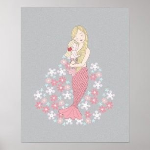 Poster Sereia Mãe e Namorada Loira Floral