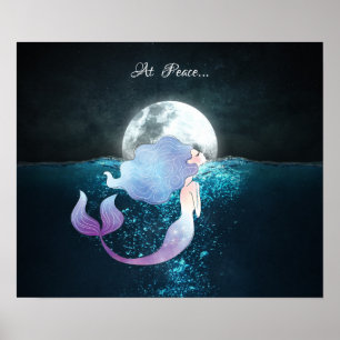 Poster Sereia Nadando Em Paz Na Lua Completa