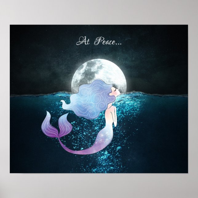 Poster Sereia Nadando Em Paz Na Lua Completa (Frente)