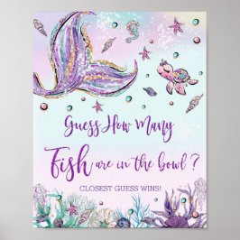 Poster Sereia Quantos Peixes no Aquário Chá de Bebê Anive