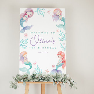 Poster Sereia Roxo e Teal Aniversário