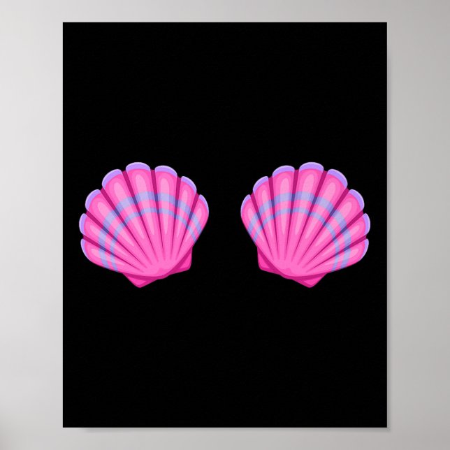 Poster Sereia Sea Shell Bra Halloween Figurume Tee Rosa S (Frente)