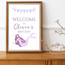 Poster Sereia-Sereia Roxa-Rosa Meninas Rosa Aniversário B
