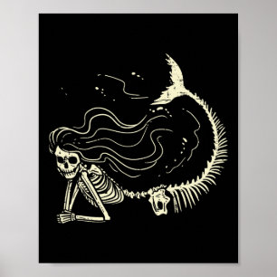 Poster Sereia Skeleton Halloween Figurume Mulheres Menina
