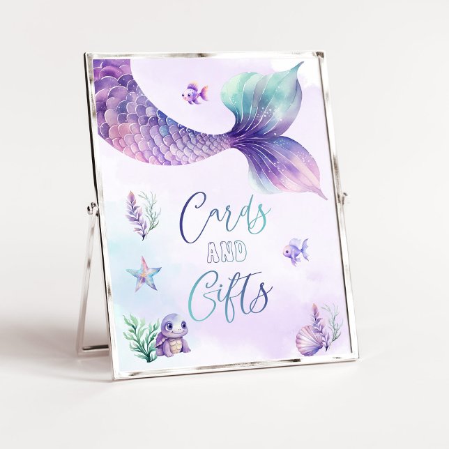 Poster Sereia sob os cartões e presentes marítimos (Criador carregado)