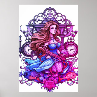 Poster Sereia Steampunk Para Meninas ou Meninos na Parede