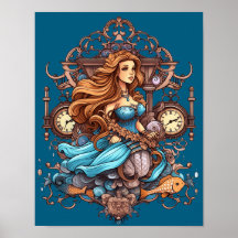 Sereia Steampunk Para Meninas ou Meninos na Parede