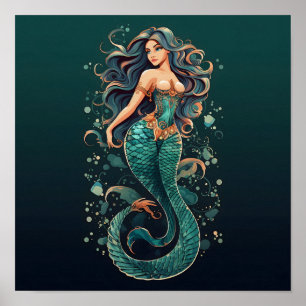 Poster Sereia Verde Nadadora