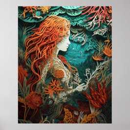 Poster Sereias com efeito 3D recortadas de papel