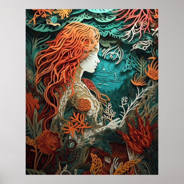 Poster Sereias com efeito 3D recortadas de papel (Frente)