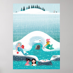 Póster Sereias fazendo piquenique com foca e bebê