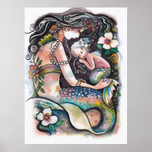 Poster Sereias, mamã e criança do sono