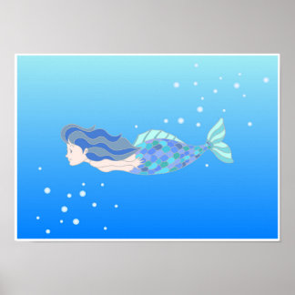 Poster Sereias nadando no mar profundo.