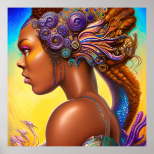 Poster Sereias Negras Melanina Sereia Oceano Costeiro Div