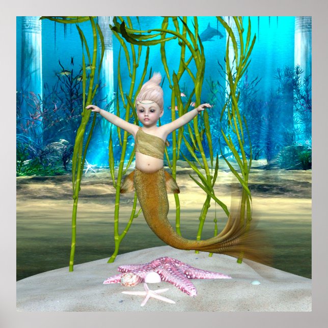 Poster Sereiazinha Fantasia Fofa Menina, Oceano Azul (Frente)