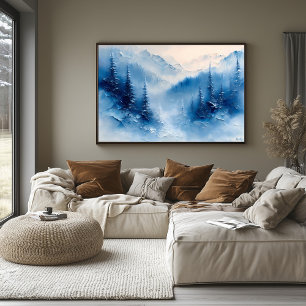 Poster Serenas Pinhas Nevadas e Névoa da Montanha – Textu