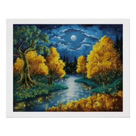 Póster Serene Autumn Landscape Oil Painting